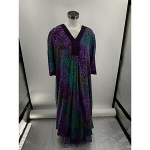 Phases Purple‎ Teal Patterned Vneck 3/4 Sleeves Kaftan Dress Size 1X